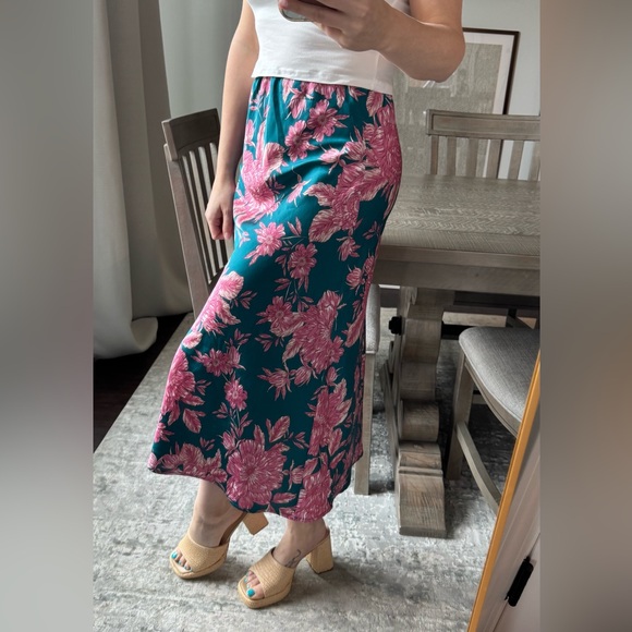 Floral Teal and Pink Midi Skirt - Picture 10 of 12